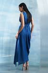 Buy_Charkhee_Blue Dress- Linen And Cotton Shimmer Plain Round Draped With Tie Up Belt 