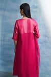 Shop_Charkhee_Fuchsia Kurta- Linen Woven Stripe Round Set _at_Aza_Fashions