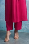 Shop_Charkhee_Fuchsia Kurta- Linen Woven Stripe Round Set _Online_at_Aza_Fashions