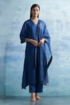 Buy_Charkhee_Blue Kurta- Linen Woven Stripe V Set _at_Aza_Fashions