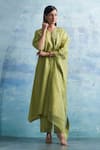 Buy_Charkhee_Green Kurta- Linen Woven V Set _at_Aza_Fashions