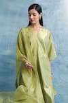 Buy_Charkhee_Green Kurta- Linen Woven V Set _Online_at_Aza_Fashions