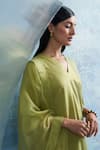 Shop_Charkhee_Green Kurta- Linen Woven V Set _Online_at_Aza_Fashions