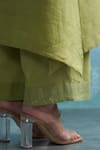 Charkhee_Green Kurta- Linen Woven V Set _at_Aza_Fashions