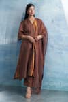 Buy_Charkhee_Brown Kurta- Linen Woven V Pant Set _at_Aza_Fashions