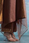 Charkhee_Brown Kurta- Linen Woven V Pant Set _at_Aza_Fashions