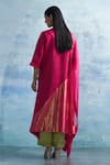 Shop_Charkhee_Fuchsia Kurta- Linen Woven V Colorblock Set _at_Aza_Fashions