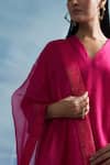 Buy_Charkhee_Fuchsia Kurta- Linen Woven V Colorblock Set _Online_at_Aza_Fashions