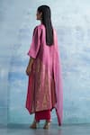 Shop_Charkhee_Pink Kurta- Linen Woven Stripe V Neck Colorblock Pant Set _at_Aza_Fashions