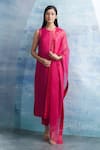 Buy_Charkhee_Fuchsia Kurta- Linen Woven Stripe Round Placement Set _at_Aza_Fashions