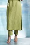 Charkhee_Green Kurta- Linen Woven Stripe Round Placement Set _Online_at_Aza_Fashions