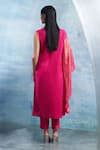 Shop_Charkhee_Fuchsia Kurta- Linen Plain Shawl Collar Wrap And Pant Set _at_Aza_Fashions