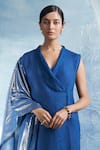 Buy_Charkhee_Blue Kurta- Linen Plain Shawl Collar Sleeveless Wrap And Pant Set _Online_at_Aza_Fashions