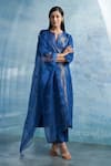 Buy_Charkhee_Blue Kurta- Linen Woven Notched Set With Dupatta _at_Aza_Fashions