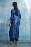 Shop_Charkhee_Blue Kurta- Linen Woven Notched Set With Dupatta _at_Aza_Fashions