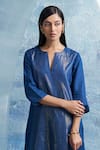 Charkhee_Blue Kurta- Linen Woven Notched Set With Dupatta _Online_at_Aza_Fashions