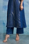 Buy_Charkhee_Blue Kurta- Linen Woven Notched Set With Dupatta _Online_at_Aza_Fashions