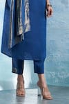 Buy_Charkhee_Blue Kurta- Linen Woven Stripe Closed Neckline Scarf And Pant Set _Online_at_Aza_Fashions