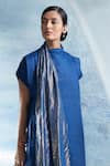 Charkhee_Blue Kurta- Linen Woven Stripe Closed Neckline Scarf And Pant Set _at_Aza_Fashions