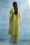 Shop_Charkhee_Green Kurta- Linen Woven Stripe Notched Set _at_Aza_Fashions