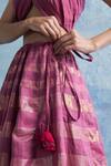 Charkhee_Pink Blouse- Linen Woven Stripe Halter Neck Lehenga Set _at_Aza_Fashions