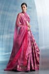 Buy_Charkhee_Pink Blouse- Linen Woven Stripe Halter Neck Lehenga Set 