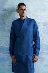 Charkhee_Blue Salwar And Lining Cotton Satin Solid Asymmetric Bundi Set _at_Aza_Fashions