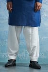 Charkhee_Blue Salwar And Lining Cotton Satin Solid Stripe Linen Asymmetric Bundi Set _at_Aza_Fashions