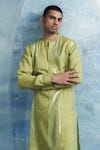 Buy_Charkhee_Green Kurta Linen Woven Stripe Zari With Pant _Online_at_Aza_Fashions