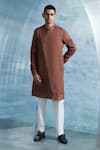 Buy_Charkhee_Brown Kurta Linen Solid Overlap Panel With Pant _at_Aza_Fashions