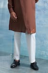 Charkhee_Brown Kurta Linen Solid Overlap Panel With Pant _Online_at_Aza_Fashions