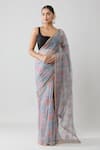 Samyukta Singhania_Grey Saree Organza Printed Floral With Running Blouse _Online_at_Aza_Fashions