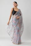 Shop_Samyukta Singhania_Grey Saree Organza Printed Floral With Running Blouse _Online_at_Aza_Fashions