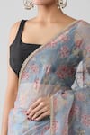 Samyukta Singhania_Grey Saree Organza Printed Floral With Running Blouse _at_Aza_Fashions