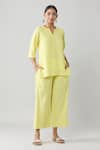 Buy_Samyukta Singhania_Yellow Pure Cotton Solid Notched Pintucked Top And Pant Co-ord Set _at_Aza_Fashions