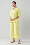 Buy_Samyukta Singhania_Yellow Pure Cotton Solid Notched Pintucked Top And Pant Co-ord Set _Online_at_Aza_Fashions