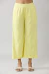 Samyukta Singhania_Yellow Pure Cotton Solid Notched Pintucked Top And Pant Co-ord Set _at_Aza_Fashions