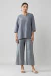 Buy_Samyukta Singhania_Grey Pure Cotton Solid Notched Pintucked Top And Pant Co-ord Set _at_Aza_Fashions