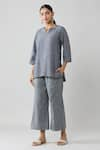 Buy_Samyukta Singhania_Grey Pure Cotton Solid Notched Pintucked Top And Pant Co-ord Set _Online_at_Aza_Fashions