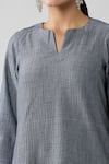 Shop_Samyukta Singhania_Grey Pure Cotton Solid Notched Pintucked Top And Pant Co-ord Set _Online_at_Aza_Fashions