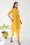 Buy_Merakus_Yellow Cotton Plain Collared Curved Hem Tunic And Pant Set  _Online_at_Aza_Fashions