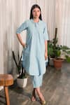 Buy_Merakus_Blue Cotton Plain Collared Curved Hem Tunic And Pant Set  _at_Aza_Fashions