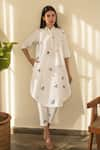 Buy_Merakus_White Cotton Printed Floral Collared Tunic And Pant Set  _at_Aza_Fashions