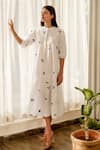 Shop_Merakus_White Cotton Printed Floral Round Midi Dress  _Online_at_Aza_Fashions