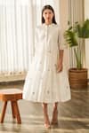 Buy_Merakus_White Cotton Printed Polka Round Tiered Flared Midi Dress  _at_Aza_Fashions