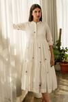 Buy_Merakus_White Cotton Printed Polka Round Tiered Flared Midi Dress  _Online_at_Aza_Fashions