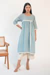 Buy_Merakus_Blue Cotton Round Applique Gathered Tunic And Culotte Set  _at_Aza_Fashions