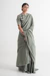 Buy_Merakus_Green Cotton Embroidered Zari Saree  _at_Aza_Fashions