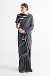 Buy_Merakus_Black Cotton Embroidered Zari Stripe Work Saree  _at_Aza_Fashions