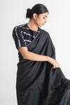 Buy_Merakus_Black Cotton Embroidered Zari Round Stripe Work Saree With Blouse _Online_at_Aza_Fashions